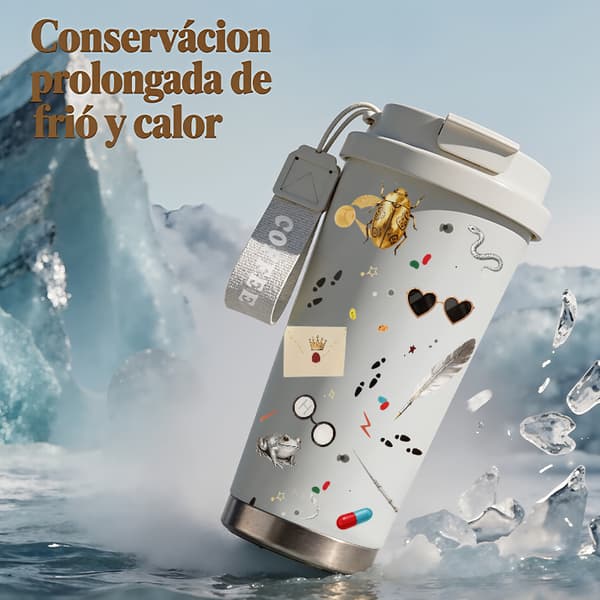Kaffetermos 500ml Rostfritt Stål Trendig Design, Isolerad kaffemugg, läckagesäker resemugg med lock White