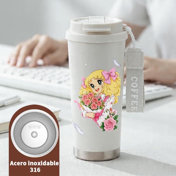 Termosmugg 500ml Rostfritt Stål Militär Design, Isolerad kaffemugg, läckagesäker resemugg med lock White