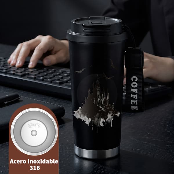 Kaffetermos 500ml 316 Rostfritt Stål Modern Design, Isolerad kaffemugg, läckagesäker resemugg med lock Black