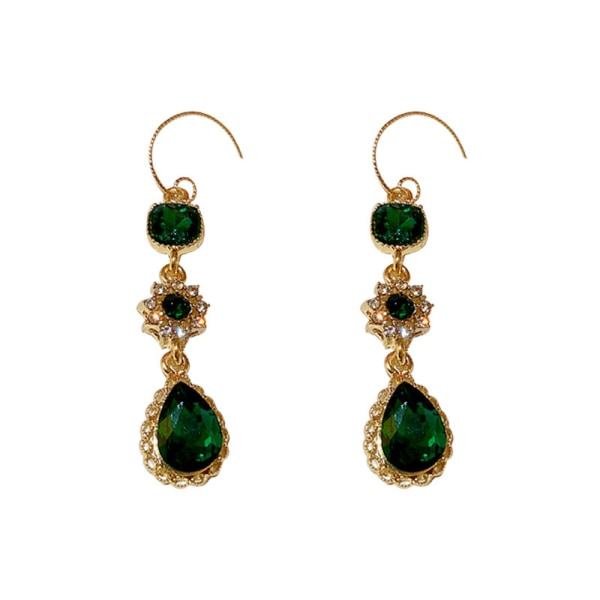 Emerald Diamond Örhänge med Hängande Vattendroppe Blomma Zirkon