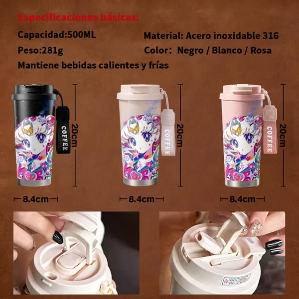 Termosmugg 500ml Rostfritt Stål Söt Design, Isolerad kaffemugg, läckagesäker resemugg med lock Pink
