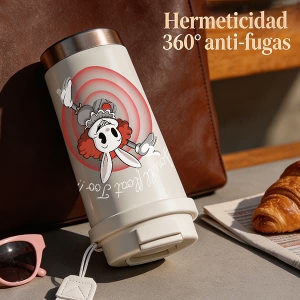 Kaffetermos 500ml Rostfritt Stål Abstrakt Design, Isolerad kaffemugg, läckagesäker resemugg med lock White