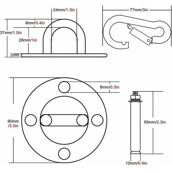 Ripustuskoukku seinälle riippumaton, joogan, riipputuolin ja nyrkkeilysäkin ripustamiseen, Ruostumaton teräs Trainer Suspension Kit karabiinilla ja kiinnitysruuveilla Fon