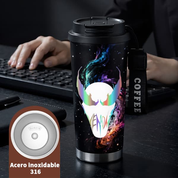 Kaffetermos 500ml Rostfritt Stål Modern Design, Isolerad kaffemugg, läckagesäker resemugg med lock Black