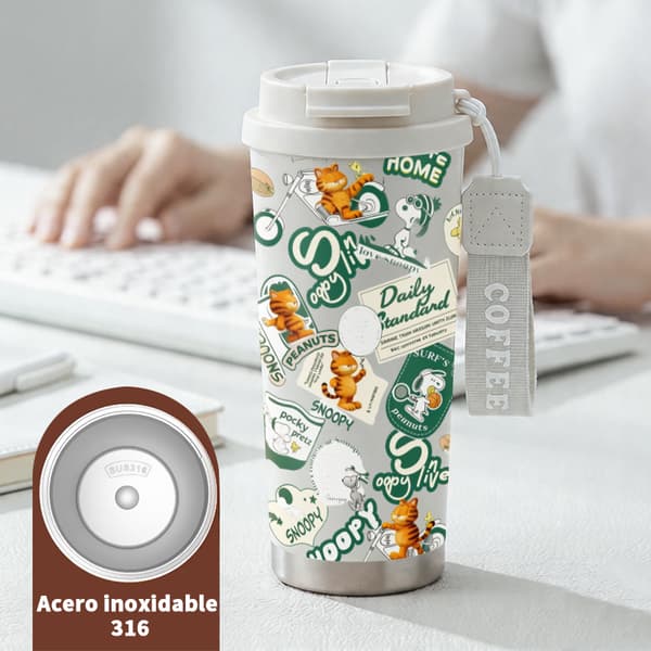 Kaffetermos 500ml Rostfritt Stål Festlig Design, Isolerad kaffemugg, läckagesäker resemugg med lock White