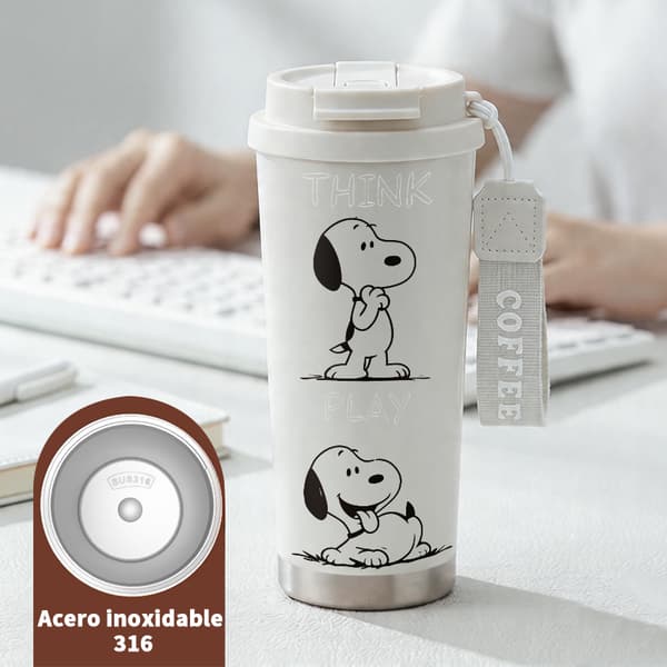 Termoskaffemugg 500ml Rostfritt Stål Grafisk Design, Isolerad kaffemugg, läckagesäker resemugg med lock White