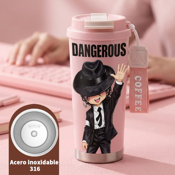 Kaffetermos 500ml Rustfritt Stål Tegneseriedesign Pink