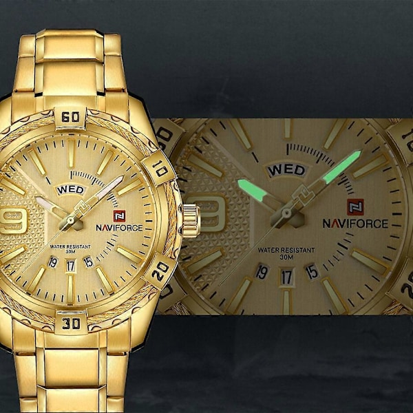 Uformell Lysende Viser med Kalenderurskive Rustfritt Stål Rem 3ATM Vanntett Herre Quartz Klokke Wr Blue