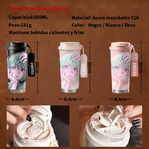 Kaffetermos 500ml Rostfritt Stål Trendig Design, Isolerad kaffemugg, läckagesäker resemugg med lock White