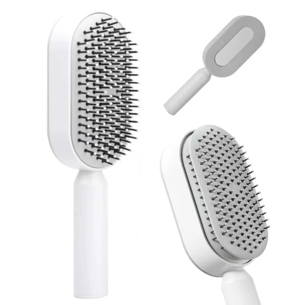 Self-Cleaning Hair Brush - Ball Tip for Tangles and Knots White