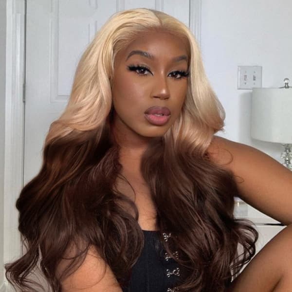 Dam Lace Sling Peruk Blond Brun Gradient Lång Lockig Peruk