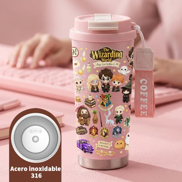 Kaffetermos 500ml 316 Rostfritt Stål Modern Design, Isolerad kaffemugg, läckagesäker resemugg med lock Pink