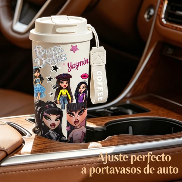 Kaffetermos 500ml 316 Rostfritt Stål Söt Design, Isolerad kaffemugg, läckagesäker resemugg med lock Black