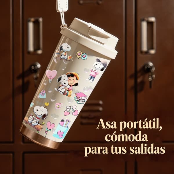 Bärbar kaffetermos 500 ml rostfritt stål Halloween-design, isolerad kaffemugg, läckagesäker resemugg med lock White