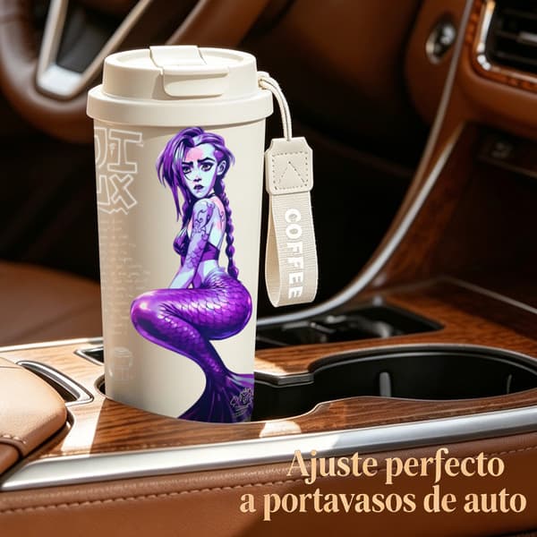Kaffetermos 500ml Värmebevarande Konstnärlig Design, Isolerad kaffemugg, läckagesäker resemugg med lock White