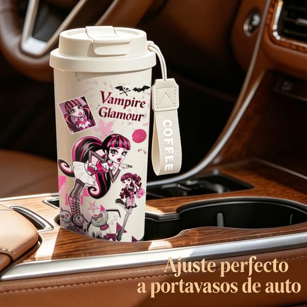 Kaffetermos 500ml Rostfritt Stål Djurdesign, Isolerad kaffemugg, läckagesäker resemugg med lock White