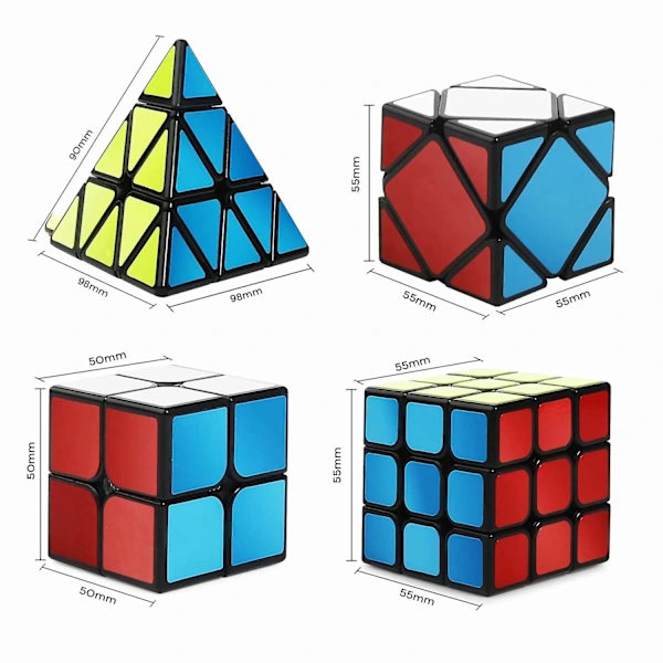 Speed Cube Set, Magic Cube Bundle 2x2 3x3 Pyramid Och Skewb Cube Set (4-pack), A