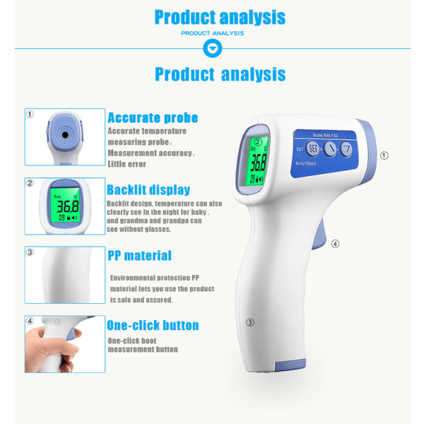 1 stk Medisinsk infrarødt termometer, medisinsk utstyr, personlig