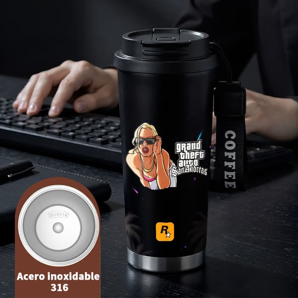 Bærbar kaffetermos 500 ml rustfritt stål kunstnerisk design Black
