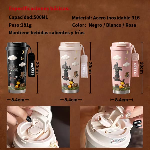 Termisk kaffekopp 500 ml for daglig bruk Dyredesign Pink