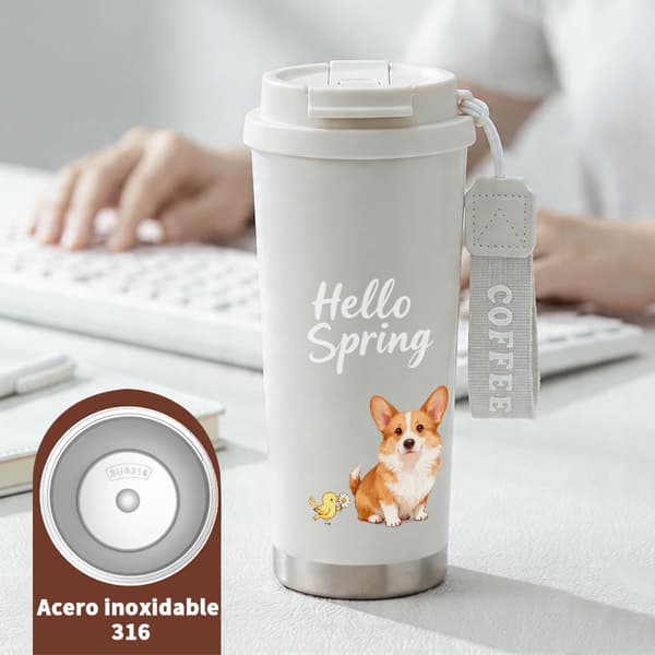 Kaffetermos 500ml Rostfritt Stål Minimalistisk Design, Isolerad kaffemugg, läckagesäker resemugg med lock White