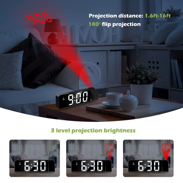 Digital projektionsväckarklocka med stor 7,9-tums display