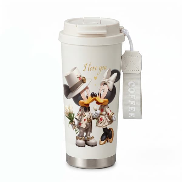 Kaffetermos 500ml 316 Rustfritt Stål Grafisk Design White
