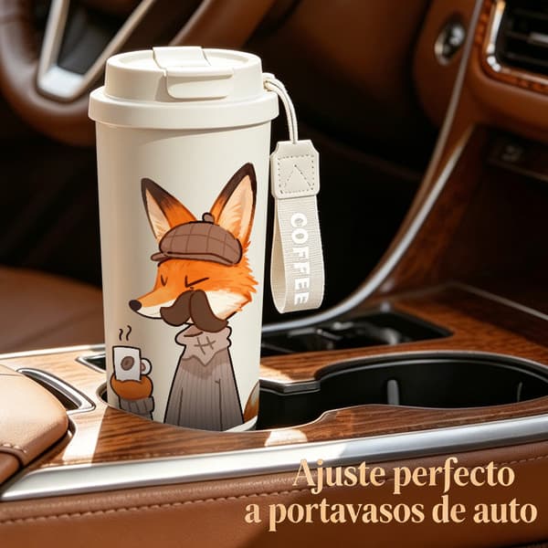 Termoskaffemugg 500ml Rostfritt Stål Djurdesign, Isolerad kaffemugg, läckagesäker resemugg med lock White