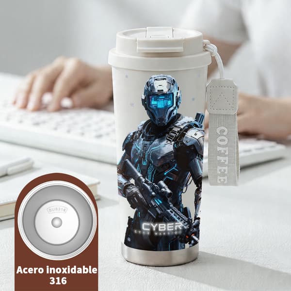 Bærbar kaffetermos 500 ml dobbelvegg kunstnerisk design White