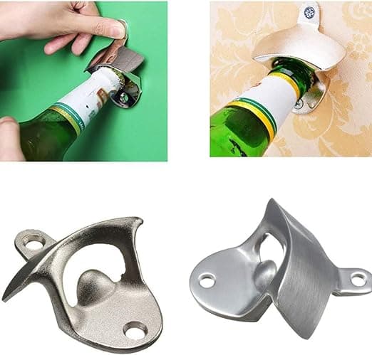 2 styck silverfärgade, hållbara flasköppnare i rostfritt stål, väggmonterade