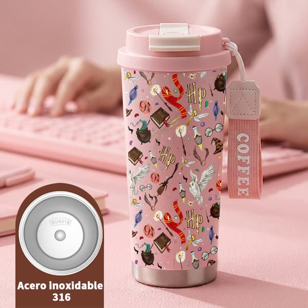 Kaffetermos 500ml Rustfritt Stål Tegneseriedesign Pink