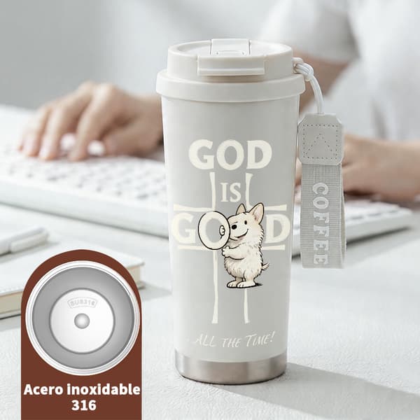 Bärbar kaffetermos 500 ml termisk isolering grafisk design, isolerad kaffemugg, läckagesäker resemugg med lock White