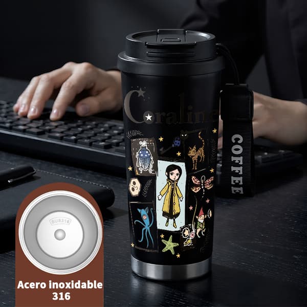 Kaffetermos 500ml Rustfritt Stål Festlig Design Black