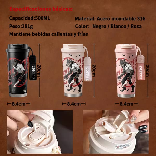 Termosmugg 500ml Rostfritt Stål Halloween Design, Isolerad kaffemugg, läckagesäker resemugg med lock White