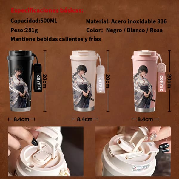 Bærbar kaffetermos 500 ml 316 rustfritt stål Trendy design Pink