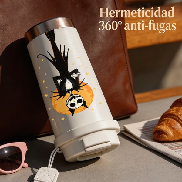 Termoskaffemugg 500ml 316 Rostfritt Stål Djurdesign, Isolerad kaffemugg, läckagesäker resemugg med lock Black