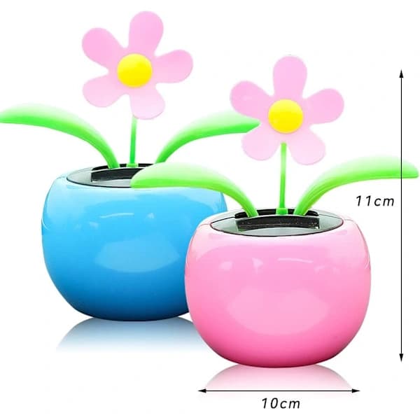 2 stk. Solcelledansende Blomster, Bobble Head Bilpynt, Solcellebilleker, Bilborddekorasjon, A