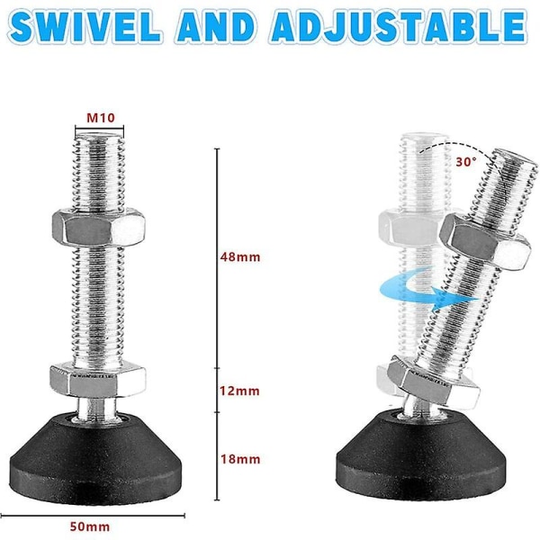 8 st Nivåfötter 50XM10, Justerbara Möbelben, Rostfria Möbelben med Konstgjord Grund, Justerbar Riktning, Justering P