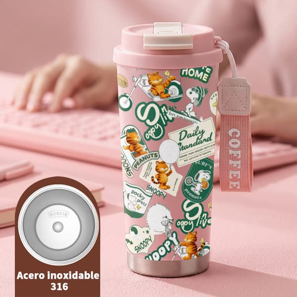 Kaffetermos 500ml Rostfritt Stål Festlig Design, Isolerad kaffemugg, läckagesäker resemugg med lock Pink