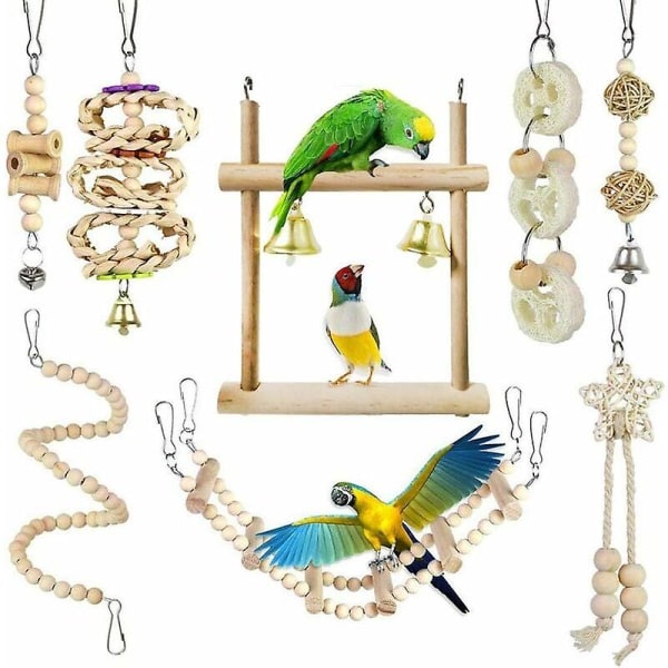 8 Pack Parrot Bird Toy Chew Toys with Hammock Swing Bell Chain Perched for Birds, Parrots, Budgies, Budgies, Macaws, Lovebirds,