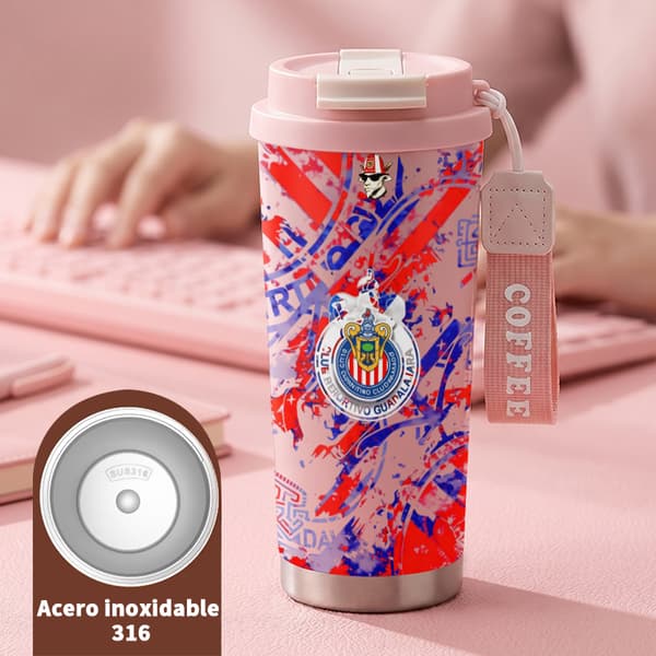 Termokaffekrus 500ml til bil med dyreprintdesign Pink