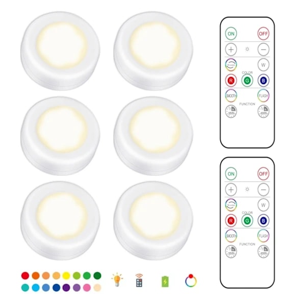 6 st LED Spotlights 2 fjärrkontroller RGB Design - Flerfärgade Vit