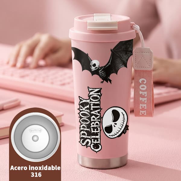 Termokaffekrus 500 ml rustfrit stål festligt design Pink