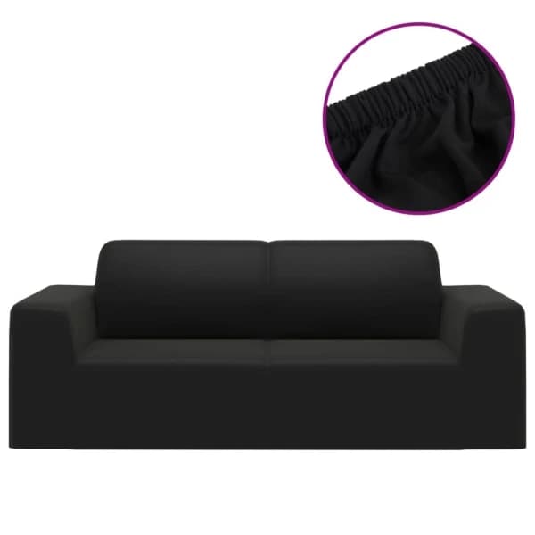 vidaXL Sofabetræk 2-personers med stretch sort polyesterjersey Sort