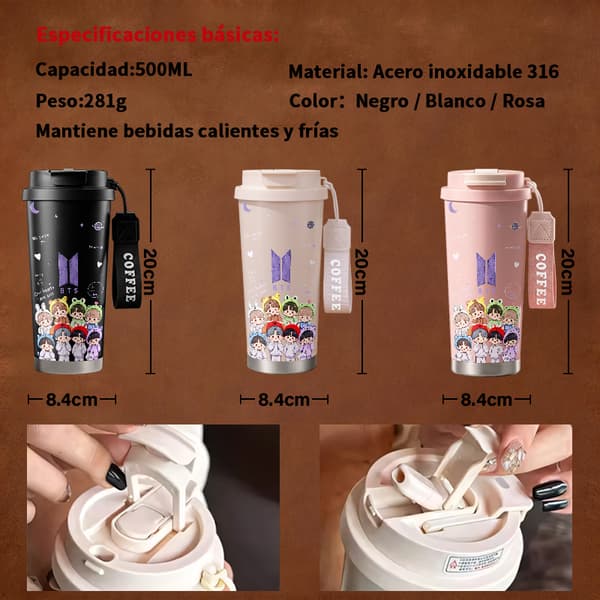 Kaffetermos 500ml 316 Rustfritt Stål Blomsterdesign Black