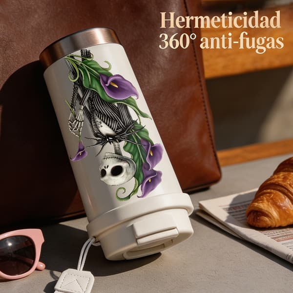 Termosmugg 500ml Rostfritt Stål Halloween Design, Isolerad kaffemugg, läckagesäker resemugg med lock White