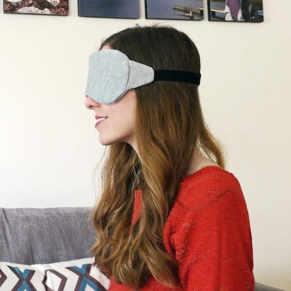 Maske-Øjenmaske til Søvn, Blød og Behagelig Blindfold til Rejser, med Pose (Sort+Grå)