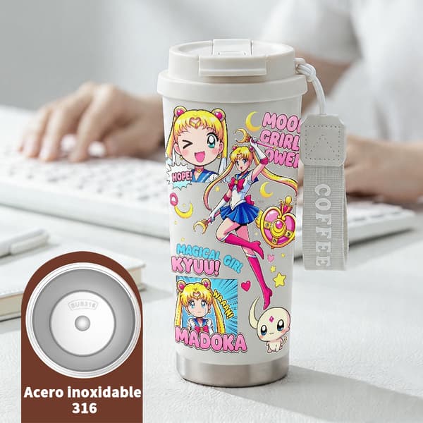 Kaffetermos 500ml Rostfritt Stål Abstrakt Design, Isolerad kaffemugg, läckagesäker resemugg med lock White