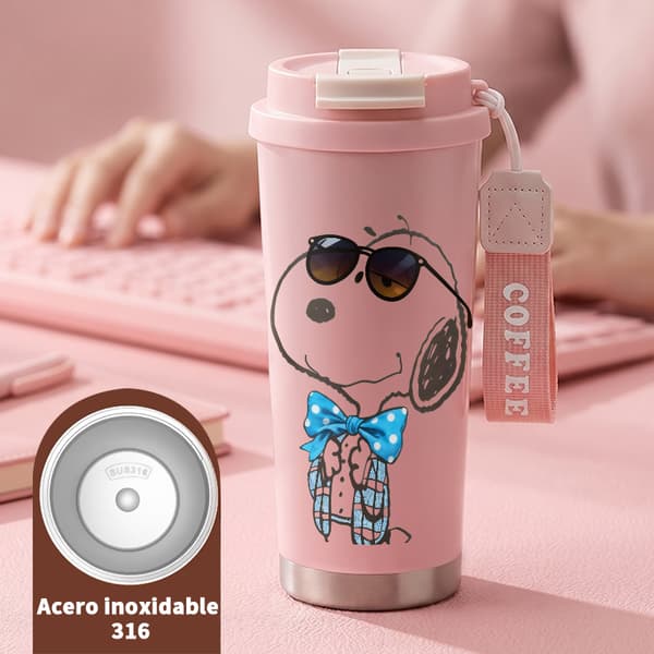 Kaffetermos 500ml Rostfritt Stål Geometrisk Design, Isolerad kaffemugg, läckagesäker resemugg med lock Pink