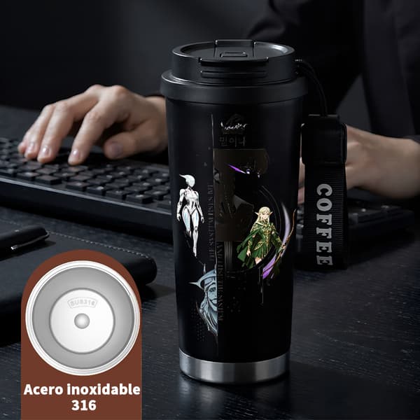 Termoskaffeemugg 500ml Rostfritt Stål Halloween Design, Isolerad kaffemugg, läckagesäker resemugg med lock Black